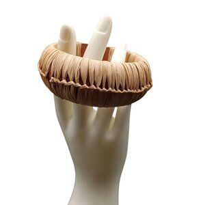 Vintage Handwoven Rattan & Lightweight Wood Bangle Bracelet Chic Boho